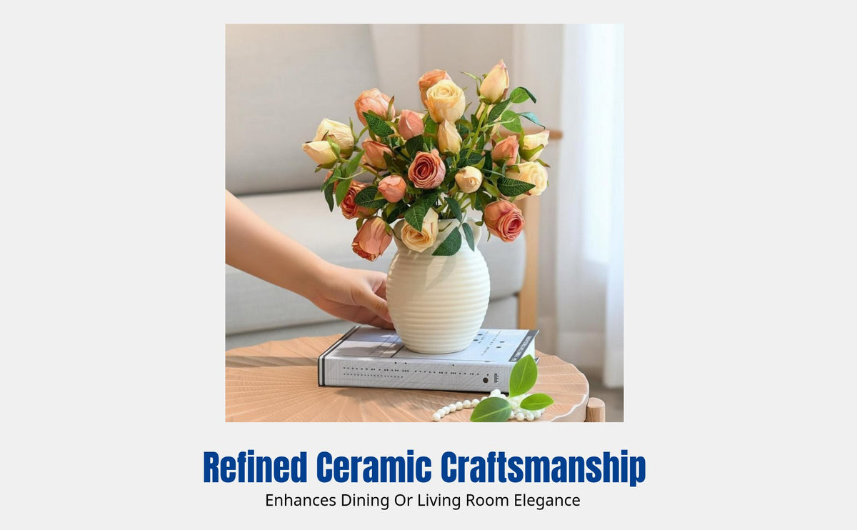 Double-Handled Ceramic Vase, Vintage Flower Holder, Faux Flower Arrangement, Living Room Table Decor