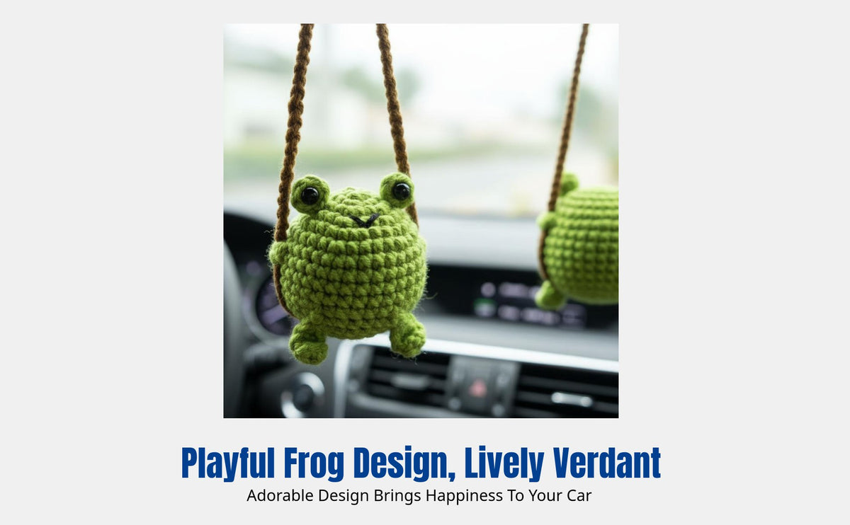 Frog Car Hanging Decoration, Yarn Handmade Mirror Ornament, Cute Dangling Doll