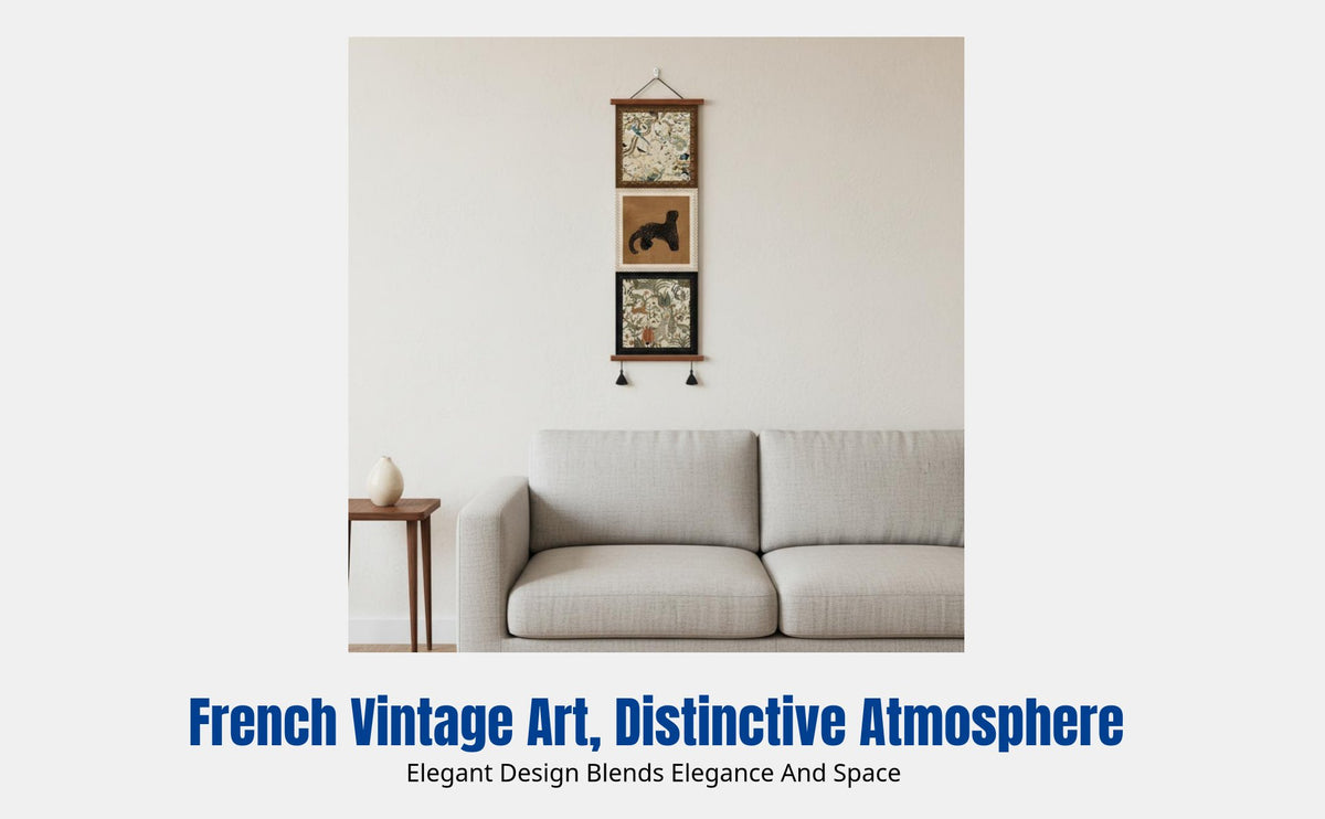 French Vintage Art Wall Decor, Canvas Landscape Painting, Upright Framed Artwork for Living Room, Sofa, Entryway, Dining Room