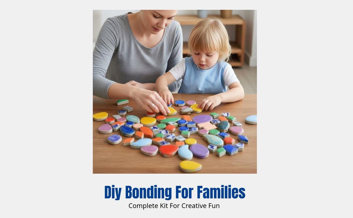 DIY Ceramic Tile Art, Navy & Cream Porcelain Pieces, Creative Assembly Material for Kids & Adults, Early Education Toy