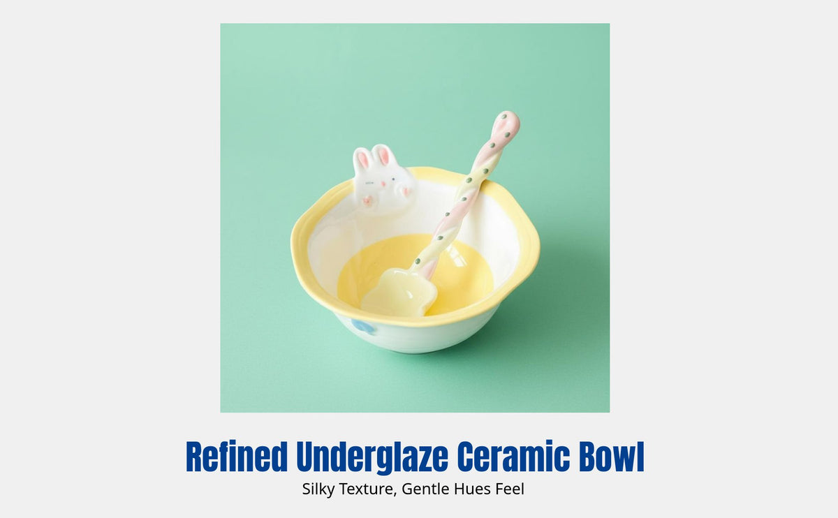 Cute Cartoon Hare Ceramic Bowl, Animal Pattern, Under-Glaze Color, Home Tableware