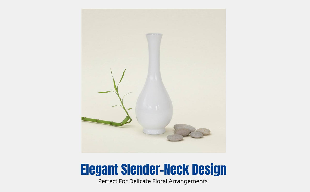 Ceramic Vase, Oriental Style Tall Neck, Retro Desktop Decor, Narrow Mouth, Minimalist Cream Porcelain Small Bottle