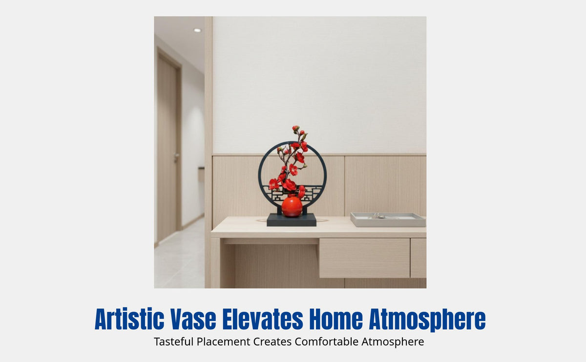 Modern Oriental Vase, Creative Ceramic Peach Blossom Decor, Tranquil Living Room Decoration, Luxury Entryway Accent