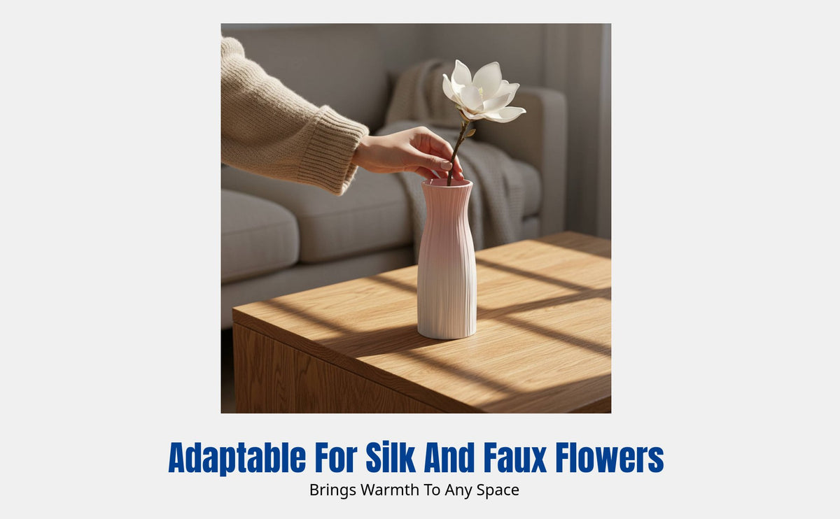 Minimalist Gradient Ceramic Vase, Faux Silk Flower Arrangement, Desktop Decorative Flower Vessel for Living Room