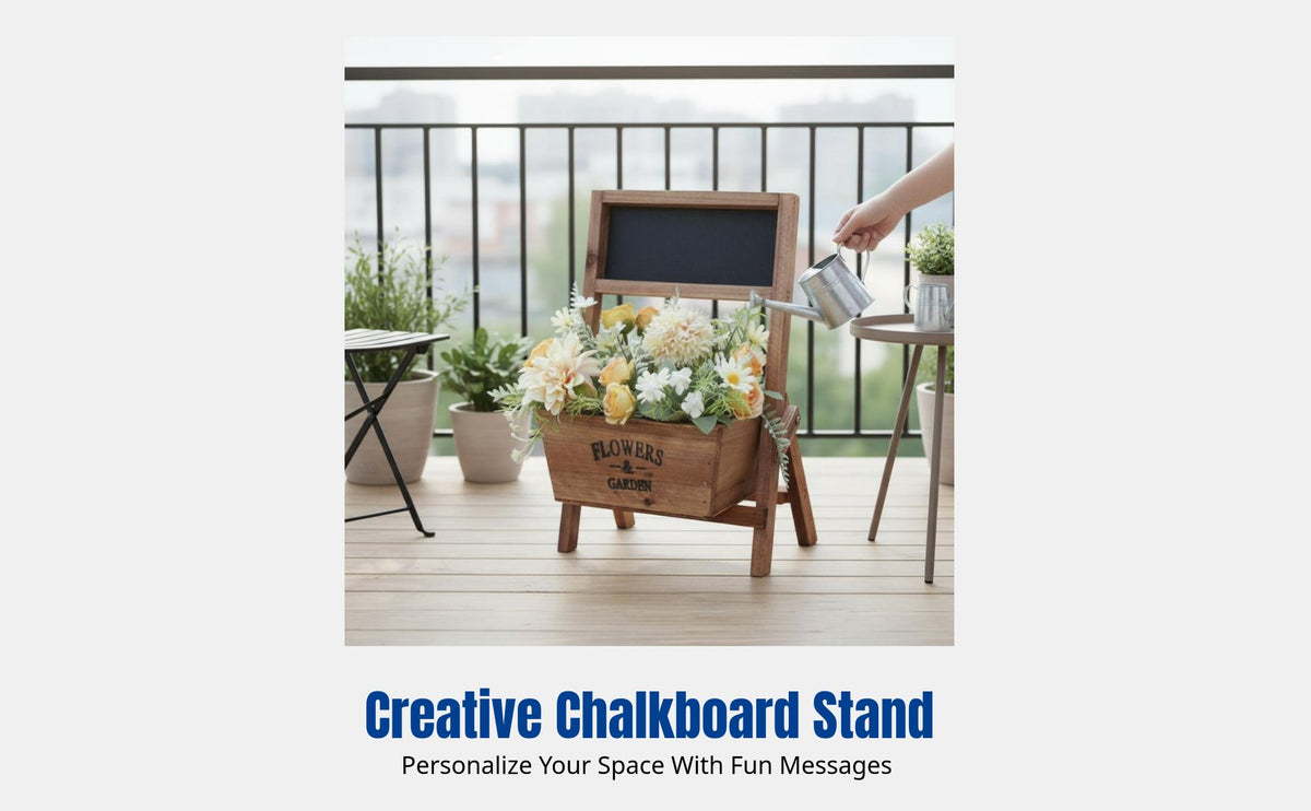 Creative Sturdy Wooden Flower Pot Stand, Blackboard Planter for Balcony, Garden, Patio, Decorative Holder, Rustic Home Decor