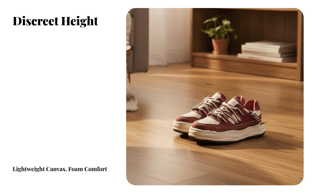 athletic shoes, discreet Height Increase 7cm, Thick Sole, Unisex, Canvas Board Shoes, Red Washed, Mixed Material