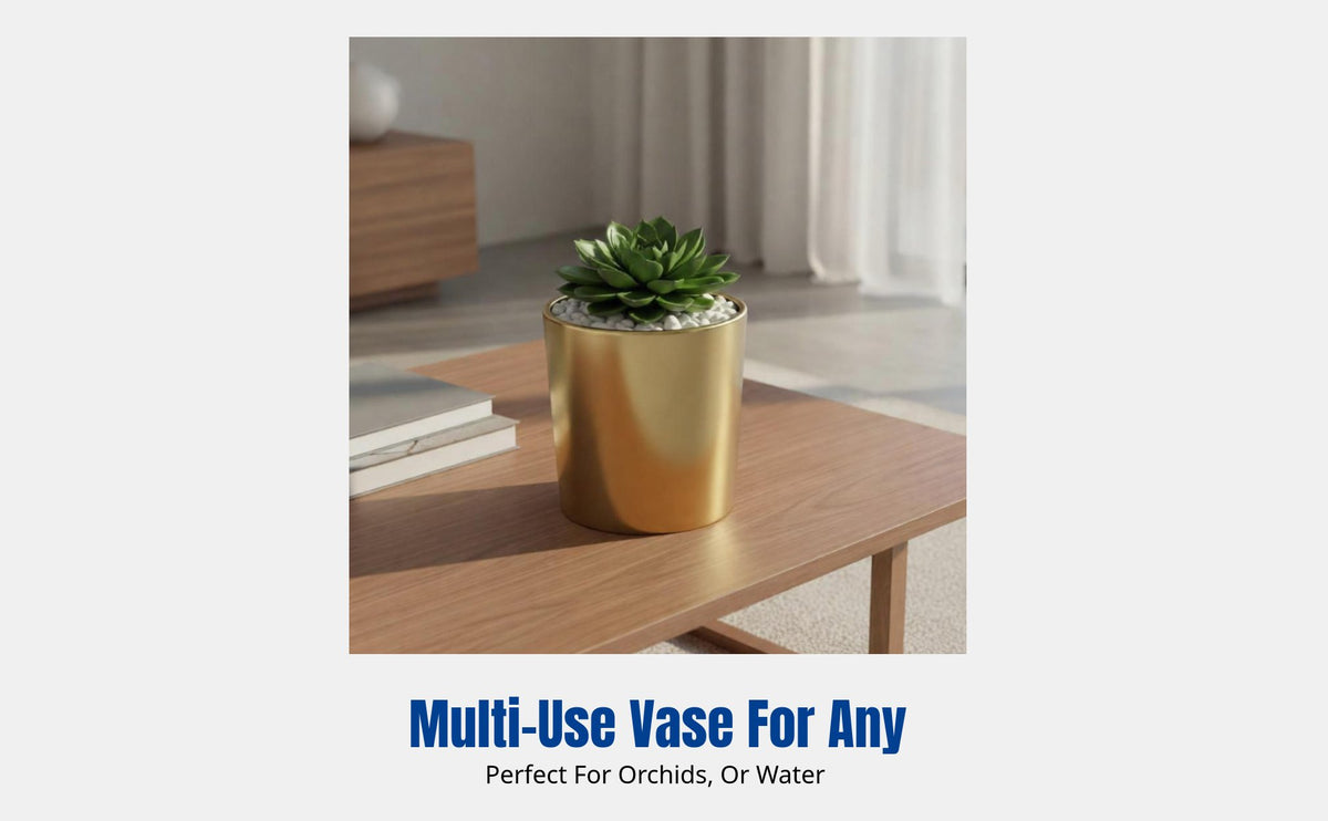Modern Minimalist Cylindrical Ceramic Flower Pot, Electroplated Planter, Home Decor Vase