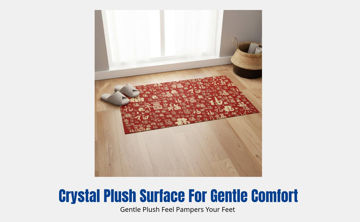 New Year Door Mat, Crystal Plush Red Entry Rug, Chinese Blessing Pattern, Home Gift
