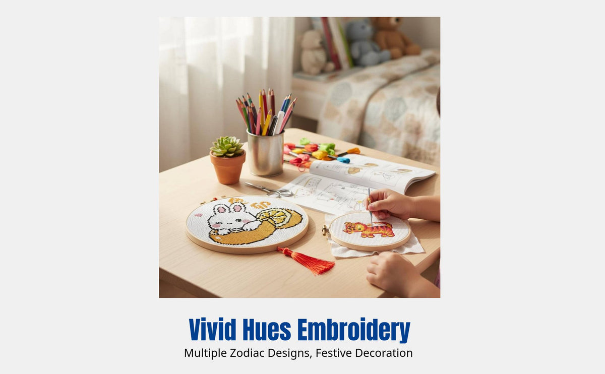 2025 Needlepoint Kit, DIY Embroidery Set for Kids, Cartoon Zodiac, Easy Beginner Craft