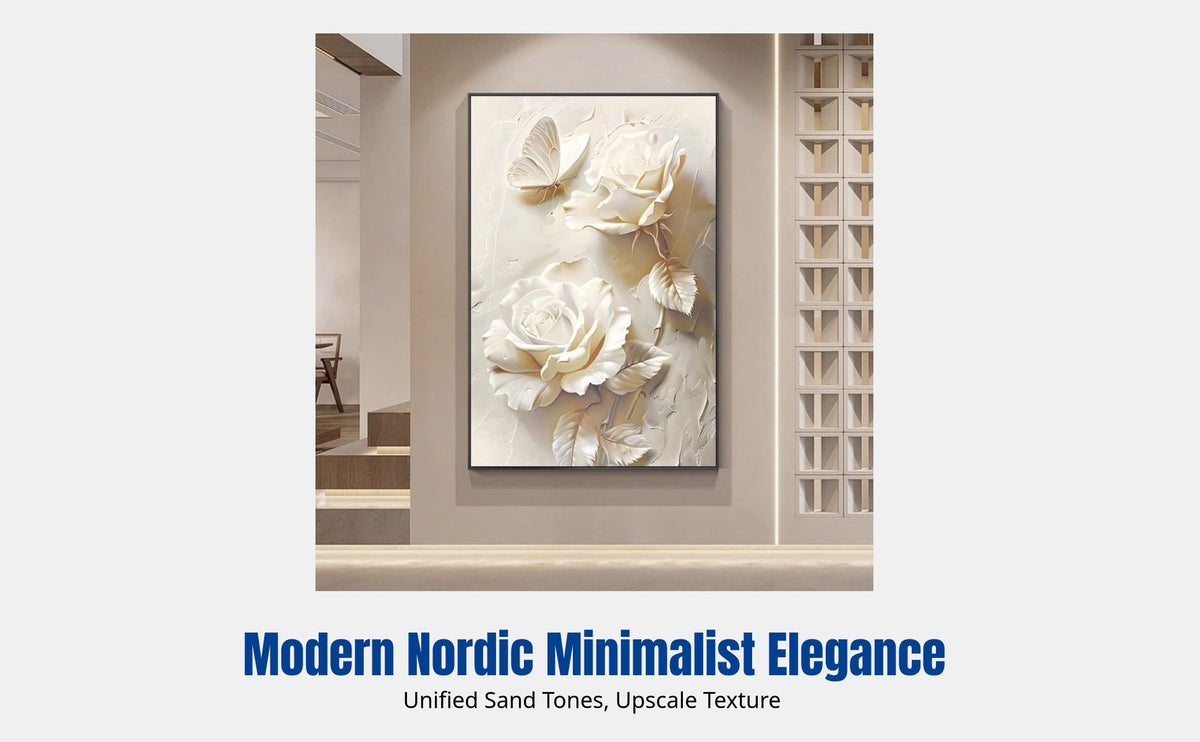 Abstract Embossed Floral Wall Art, Cream Entryway Decorative Painting, Modern Living Room Hanging Picture