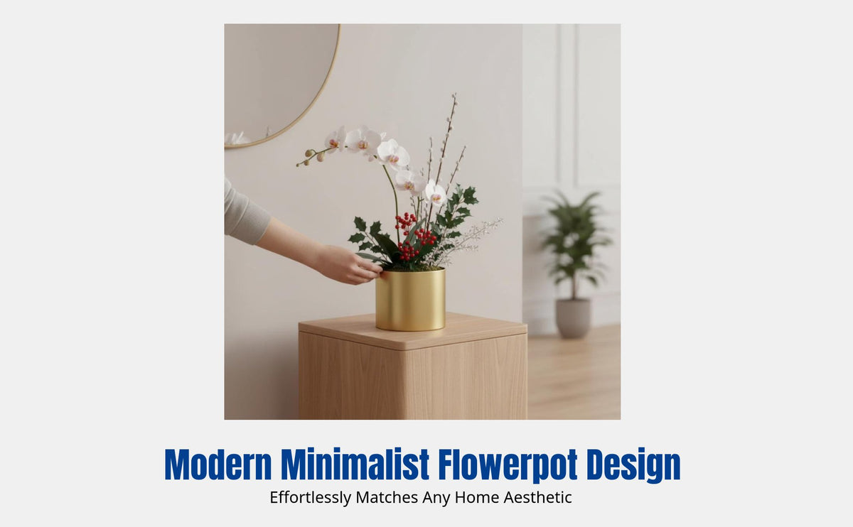 New Year Flower Planter, Gold Metal Pot, Decorative Iron Vase for Countertop