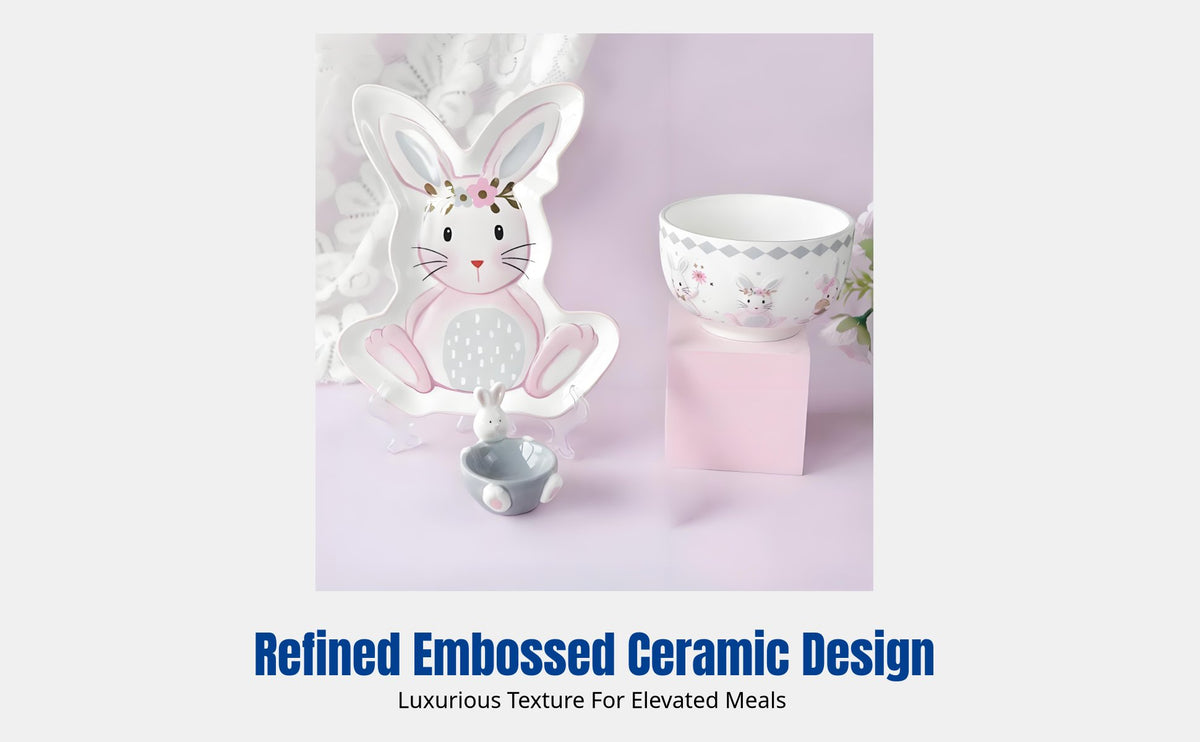 Creative Hare Ceramic Plate Set, Cute Embossed Tableware, Breakfast Salad Bowl, Home Use