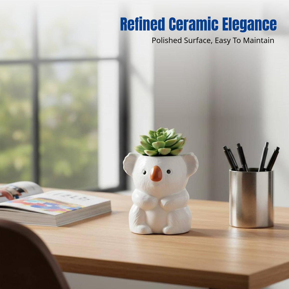 Creative Ceramic Koala Flower Pot, Cartoon Planter, Desktop Garden Decor