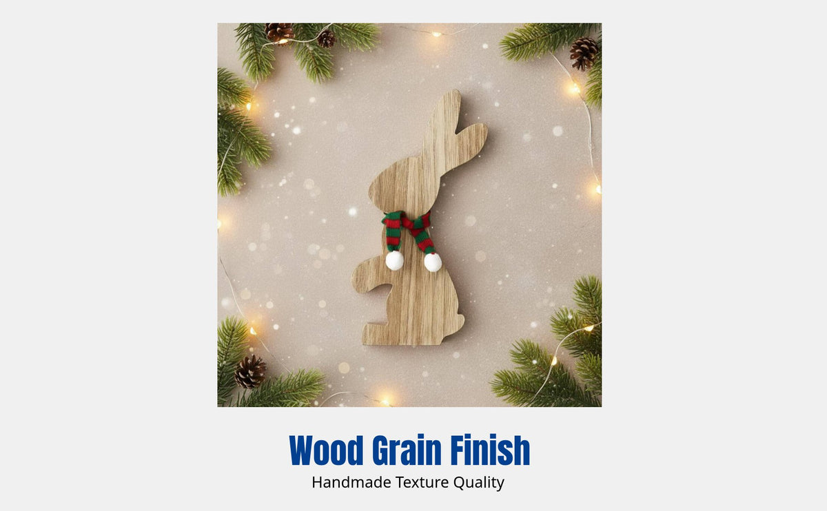 Wooden Christmas Hare Decoration, Rustic Desktop Figurine, Nordic Home Decor, Holiday Craft Accent