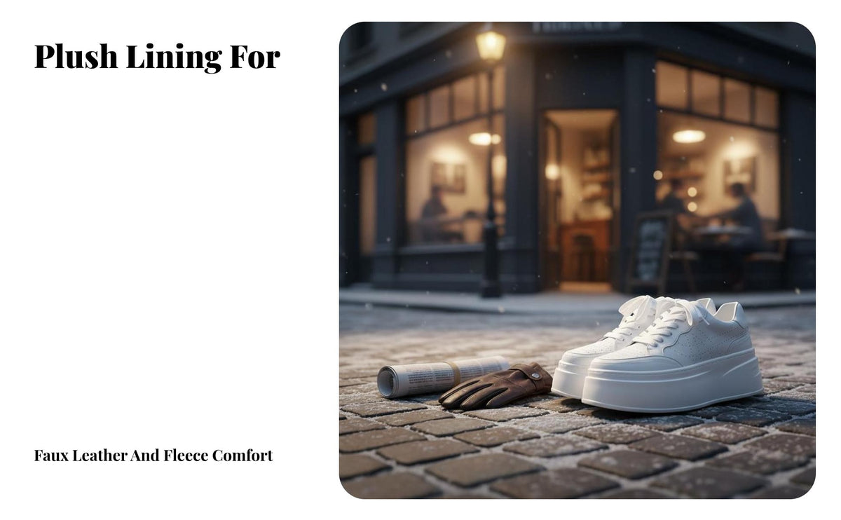 Men's Winter Plush Lined Athletic Shoes, Cream Elevated Skater Shoes, Height Increasing