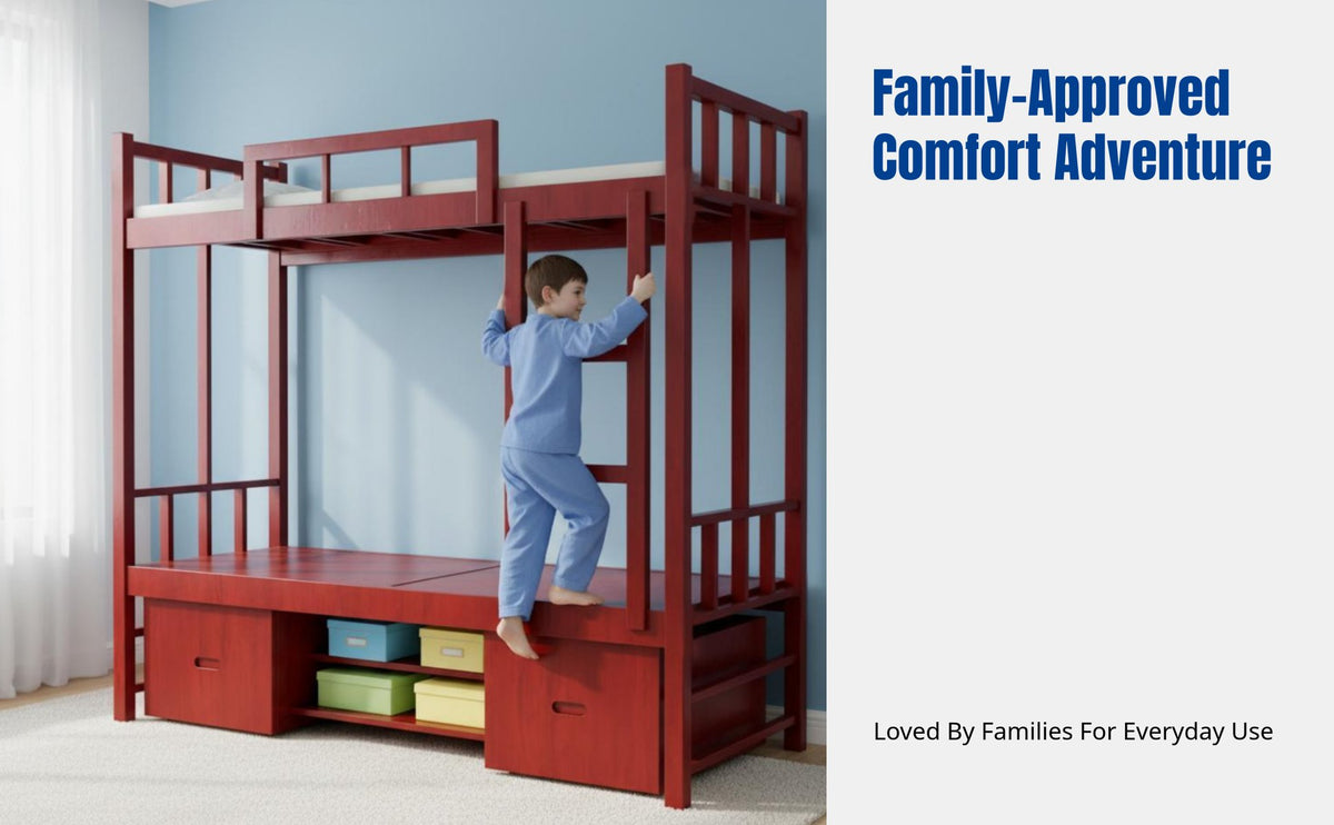 Sturdy Wood Bunk Bed with Storage Cabinet, Study Desk, Modern Combo for Adults