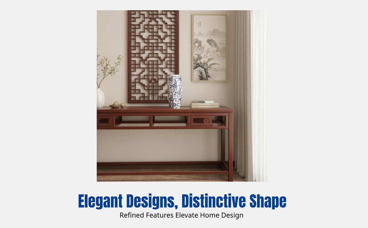 New Chinese Style Ceramic Vase, Navy & Cream Porcelain Desktop Flower Vase, Artistic Home Decor for Living Room, Bedroom, Office