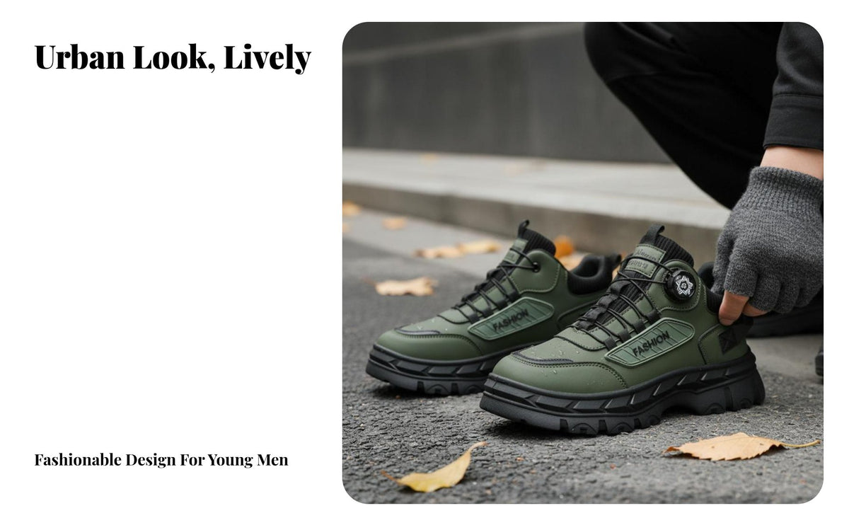 Men's biker Boots, High Top Work Shoes, Rotating Buckle, Thick Sole, Waterproof, Anti-Odor, Autumn Winter everyday Footwear