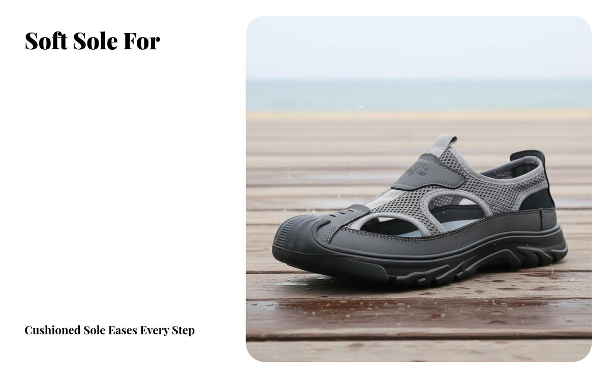 Men's Leather Sandals, Summer Breathable Soft Sole, Anti-Slip Beach Shoes, relaxed Hollow vented Design