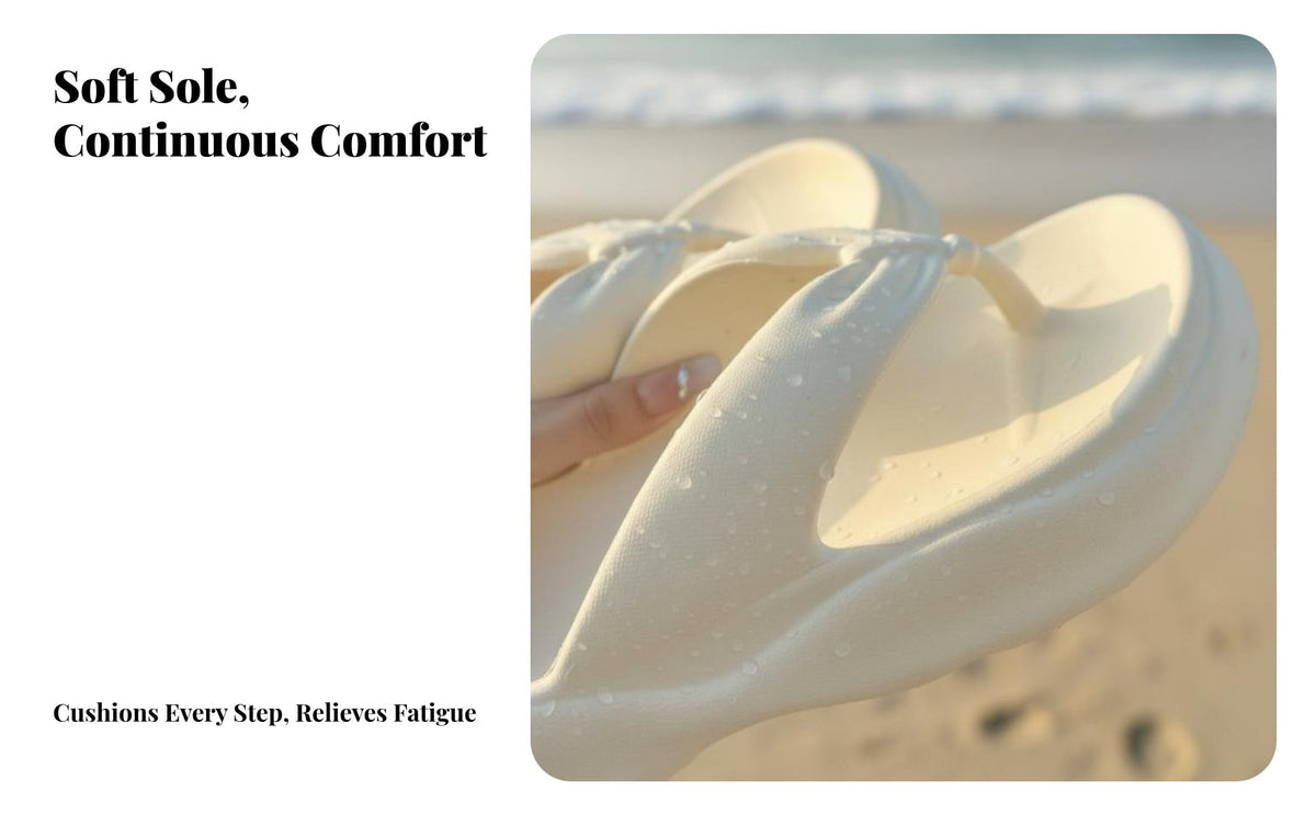 cream Thick Sole Flip Flops, Women's Summer foam Sandals, Slip-On, Beach, Anti-Slip, Height Increasing, Soft Sole, Odor Resistant