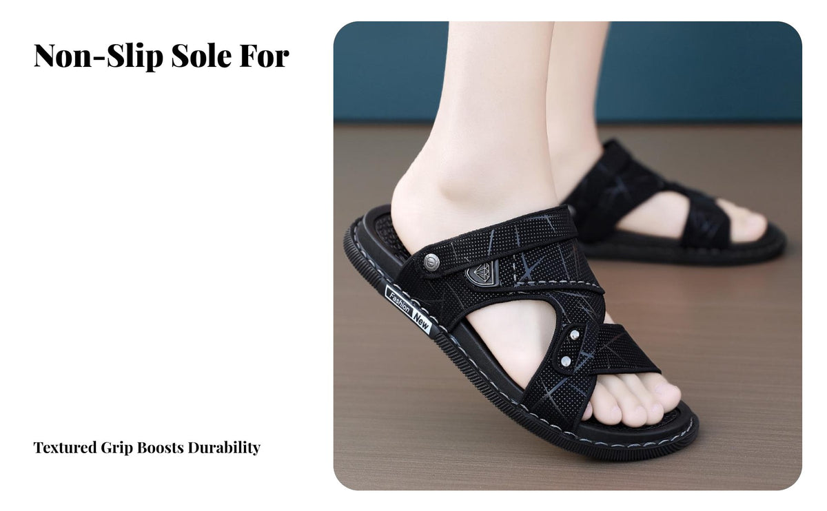 Men's Summer Sandals, Breathable Slip-On Beach Shoes, Anti-Slip Soft Sole, PU Upper, relaxed Outdoor Driver design