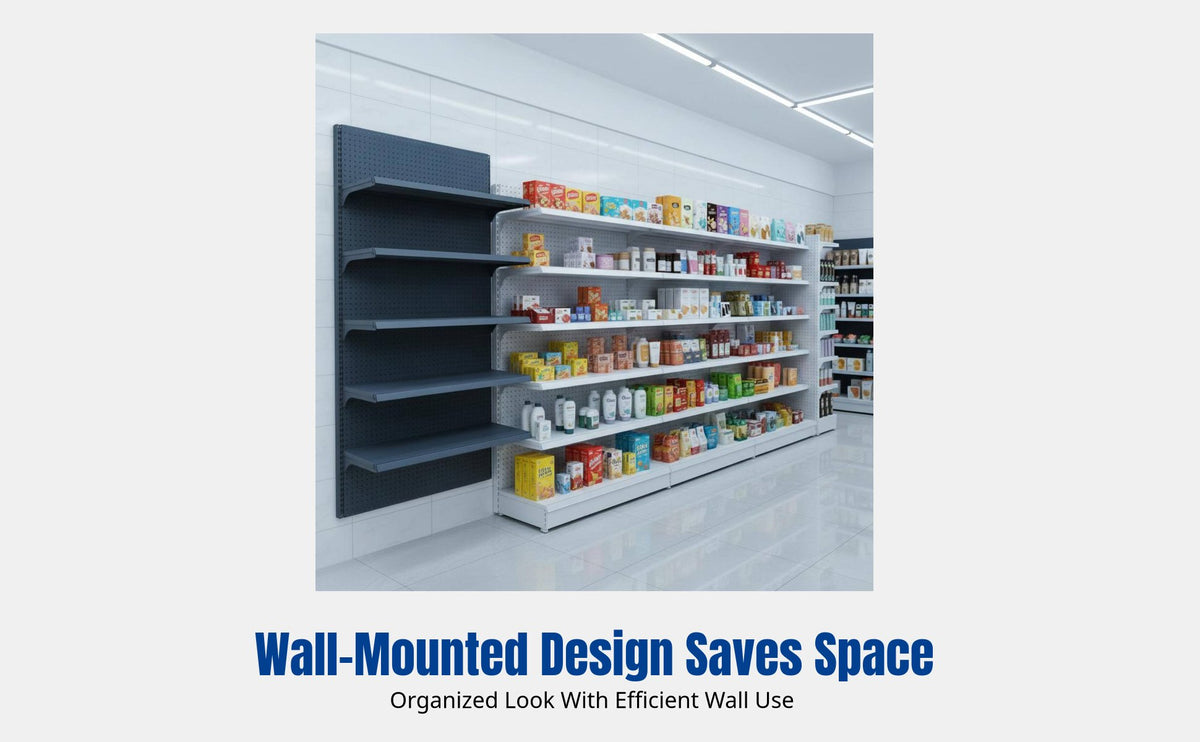 Alabaster Wall Storage Rack, Steel Display Shelf, Supermarket Organizer, Adjustable