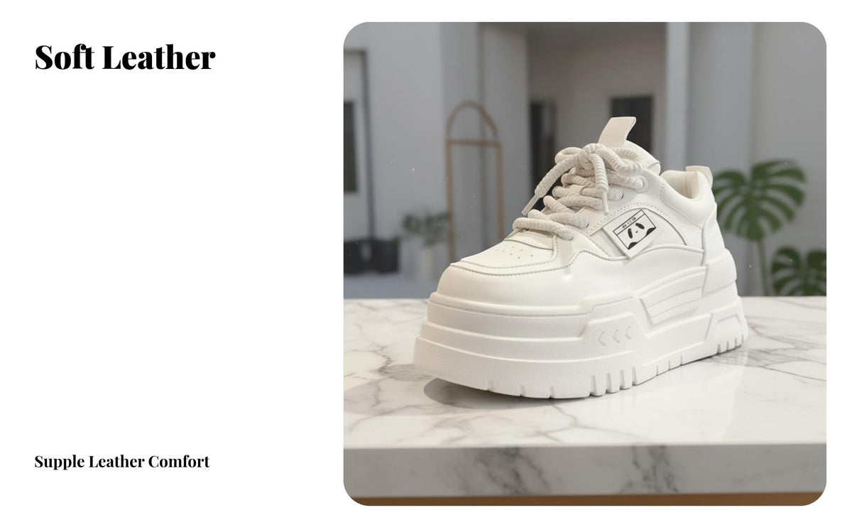 elevated athletic shoes for Women, Genuine Leather, Korean design, Thick Sole cream Shoes, relaxed adaptable Student Trainers