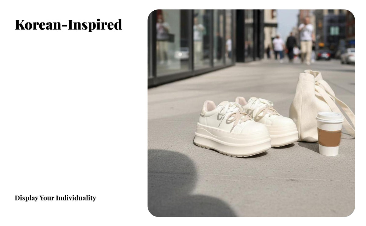 Chic elevated athletic shoes, Thick Sole cream Shoes, Korean trend, Autumn stylish for Women