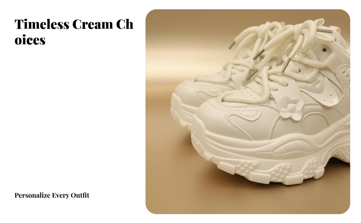 Chunky elevated Dad shoes, Women's Height Increasing, 2025 New Autumn relaxed Shoes, Lace-Up, Black cream