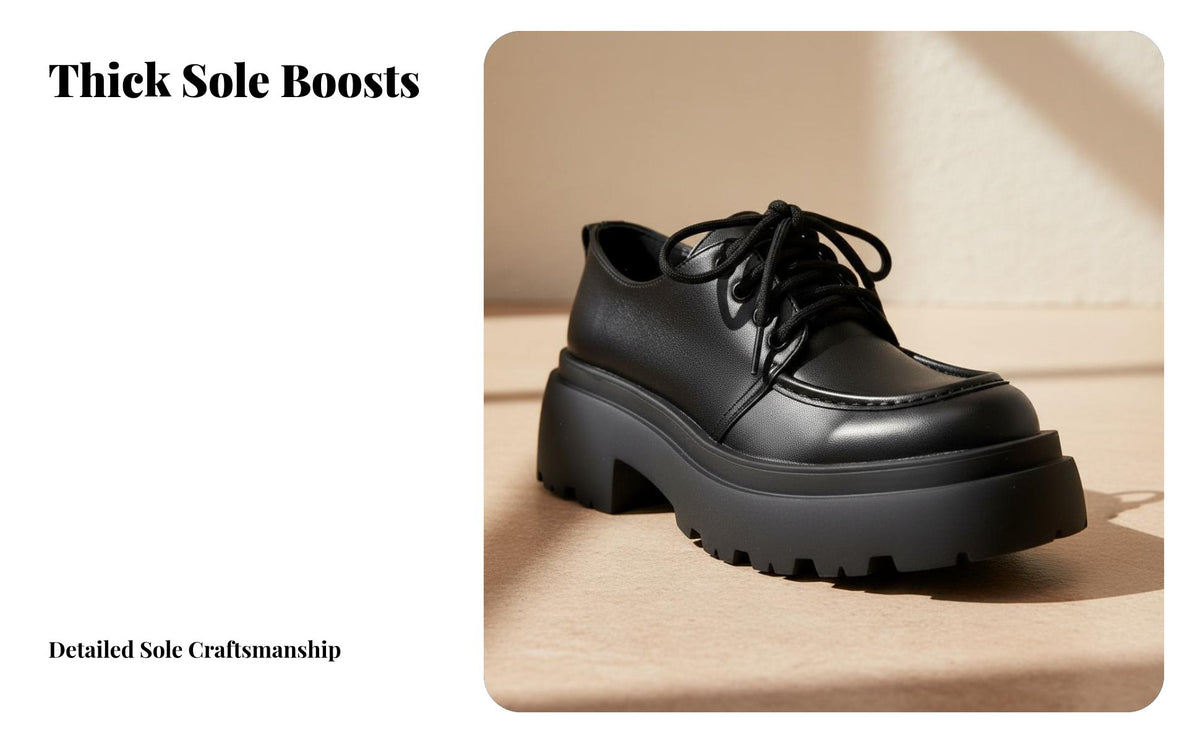 British design elevated Loafers, Black Chunky Sole Shoes, 2025 Autumn Winter, Women, informal