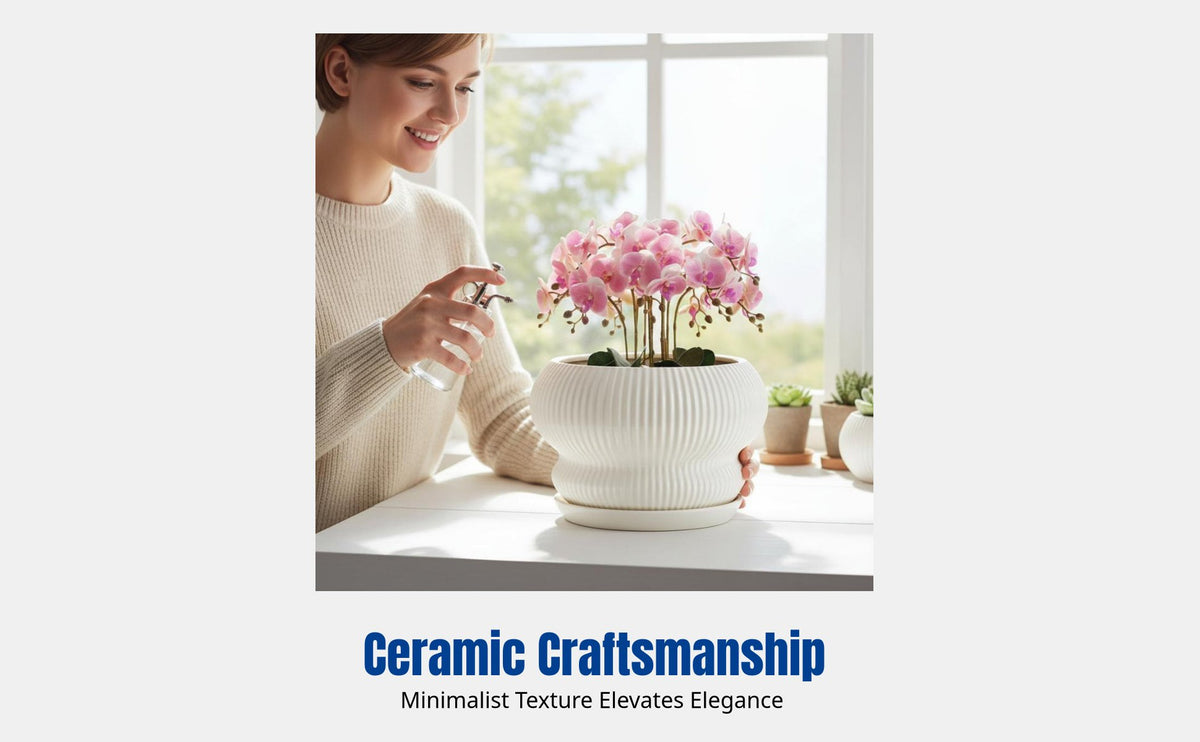 Ceramic Flower Pot, Cream Nordic Minimalist Design, With Tray, Home Decor