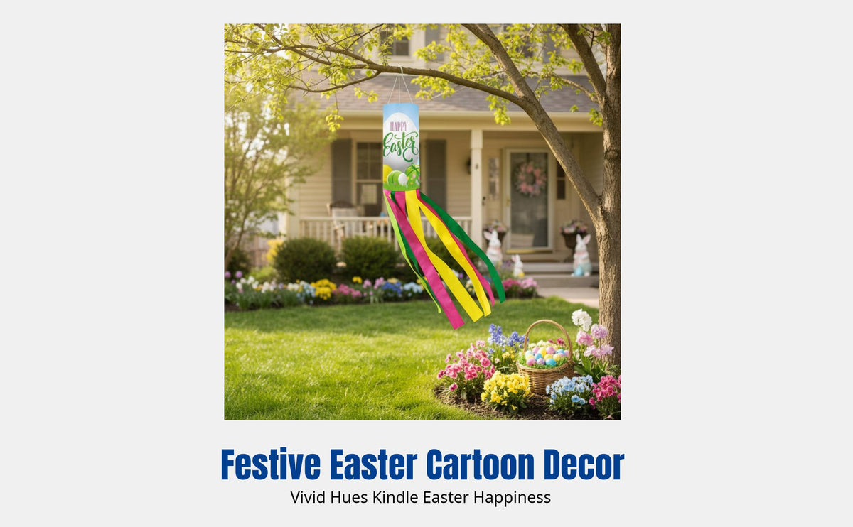 Easter Windsock Flag, Holiday Yard Decor, Outdoor, Colorful Cartoon