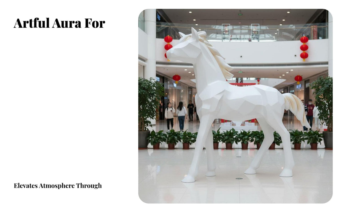 2026 New Year Fiberglass Horse Sculpture, Geometric Zodiac symbol, Modern Art Decor for Mall, event Display