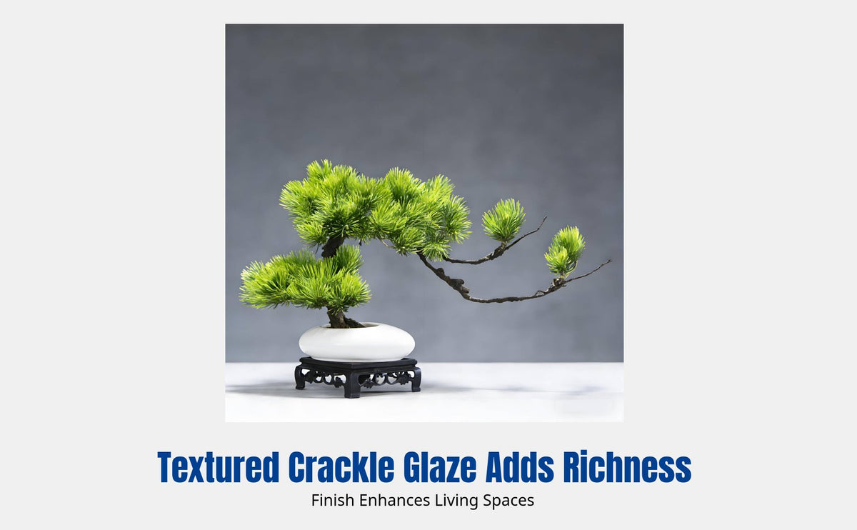 Minimalist Oval Ceramic Pot, Crackle Glaze, For Indoor Hydroponics