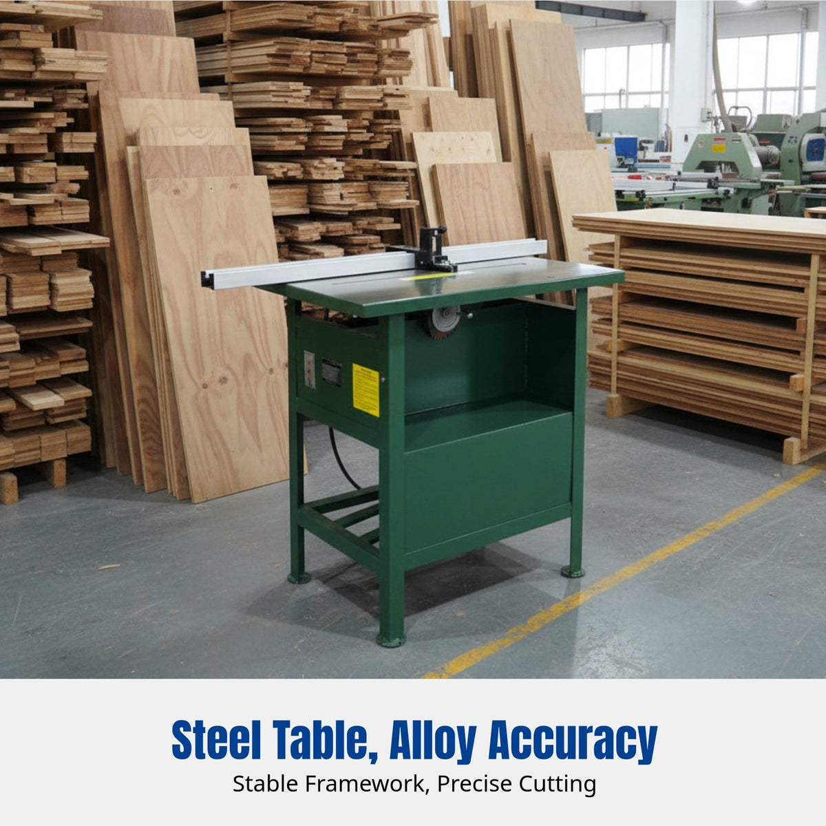 Table Saw, Commercial Grade Three-Phase Woodworking Sliding Table Saw, Heavy-Duty Circular Saw, Steel Workbench