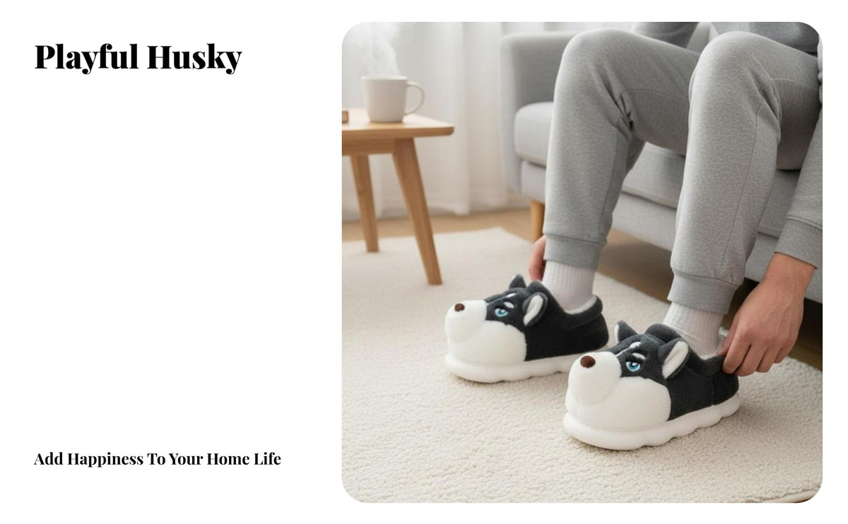 Men's Winter Cartoon house shoes, Plush Thick Sole, Indoor Home Warm rear Heel Shoes