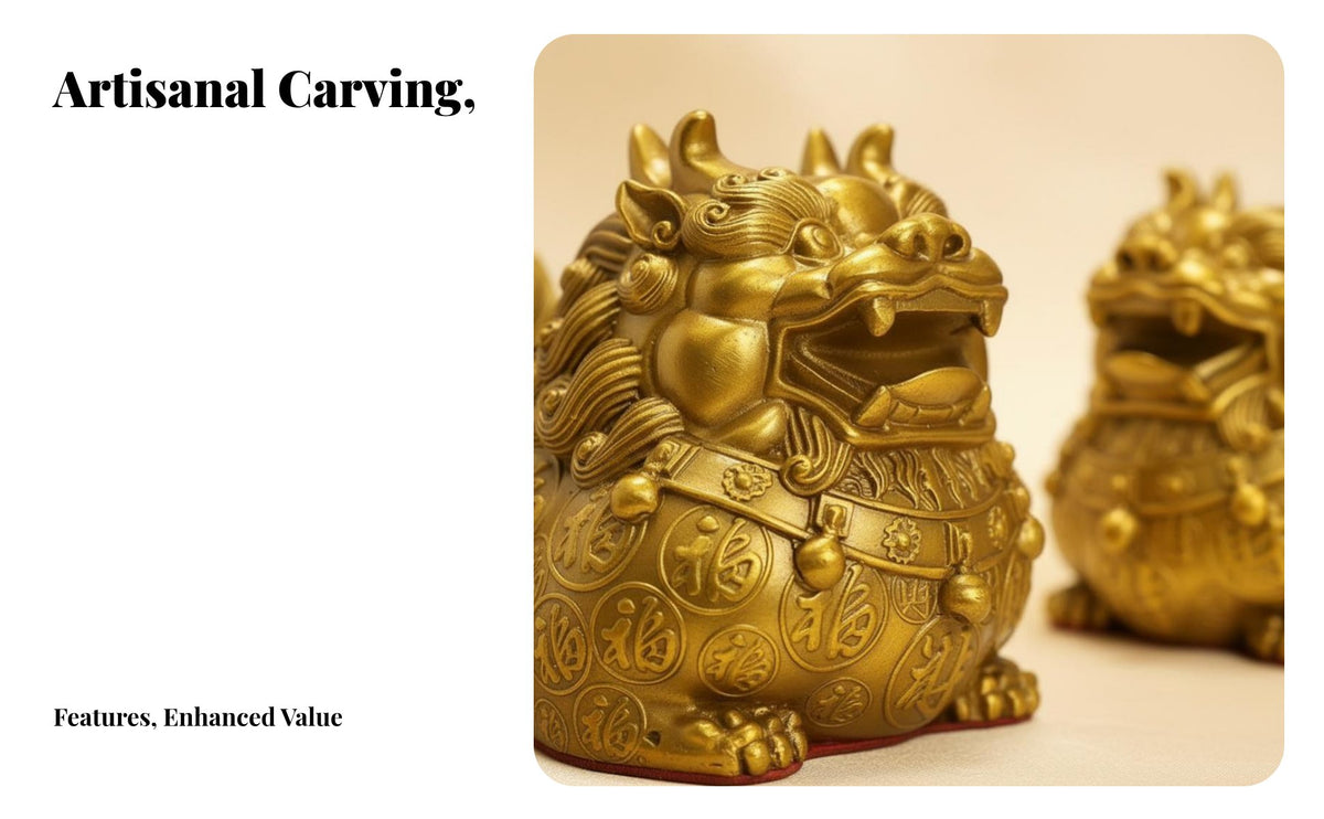 Brass Pixiu Figurine Pair, Feng Shui Wealth creature, handmade Sculpture for Home Office Decor