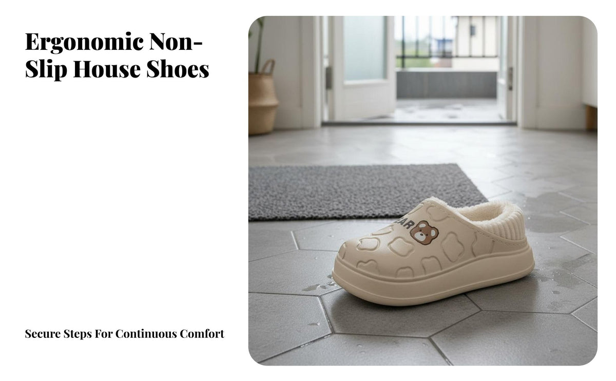 Waterproof house shoes, Winter Plush Indoor Shoes, Thick Sole, Slip-On, Warm Heel Cover