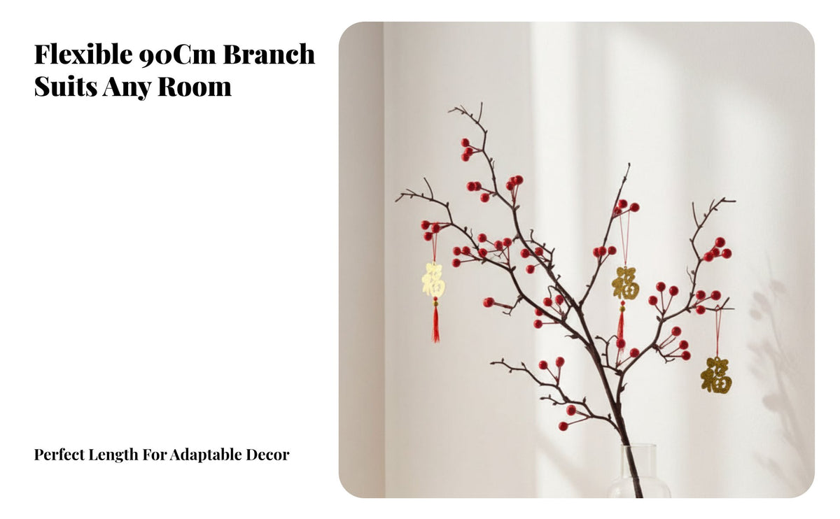 Red Faux Berry Branch Winterberry, Seasonal Holiday, Home Decoration