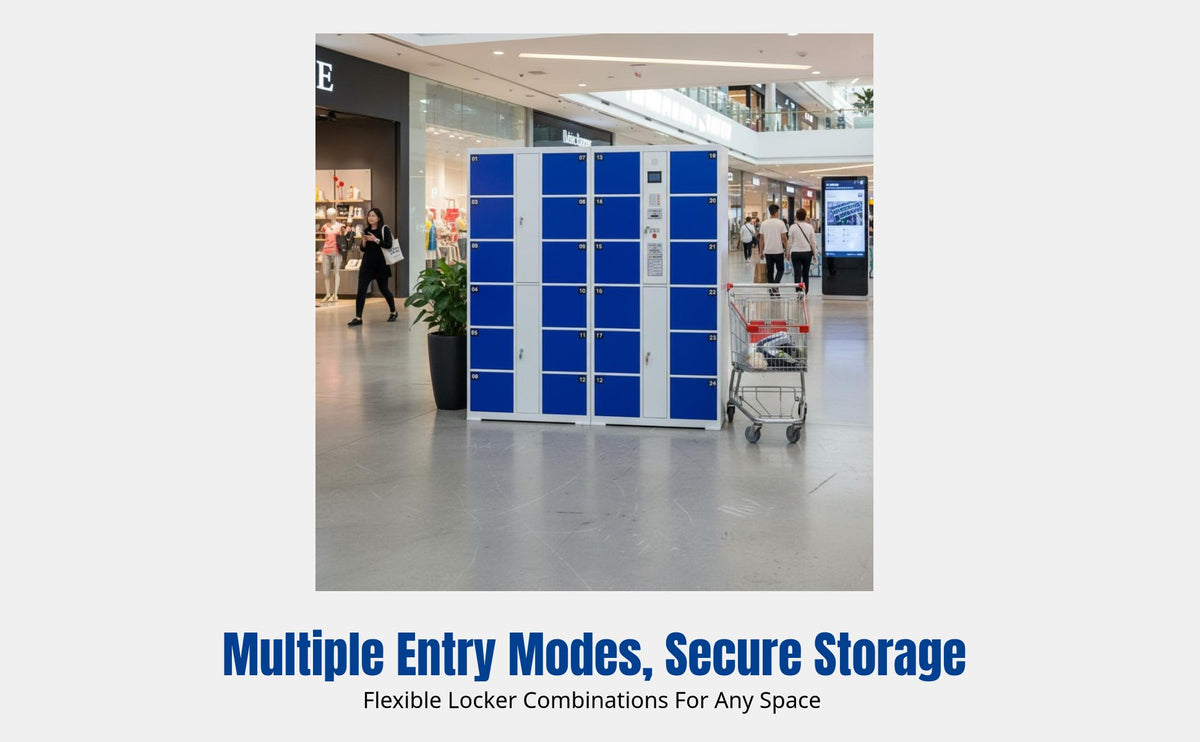Supermarket Storage Locker, Electronic Cabinet, Barcode Entry, Steel, Multientry, Customizable