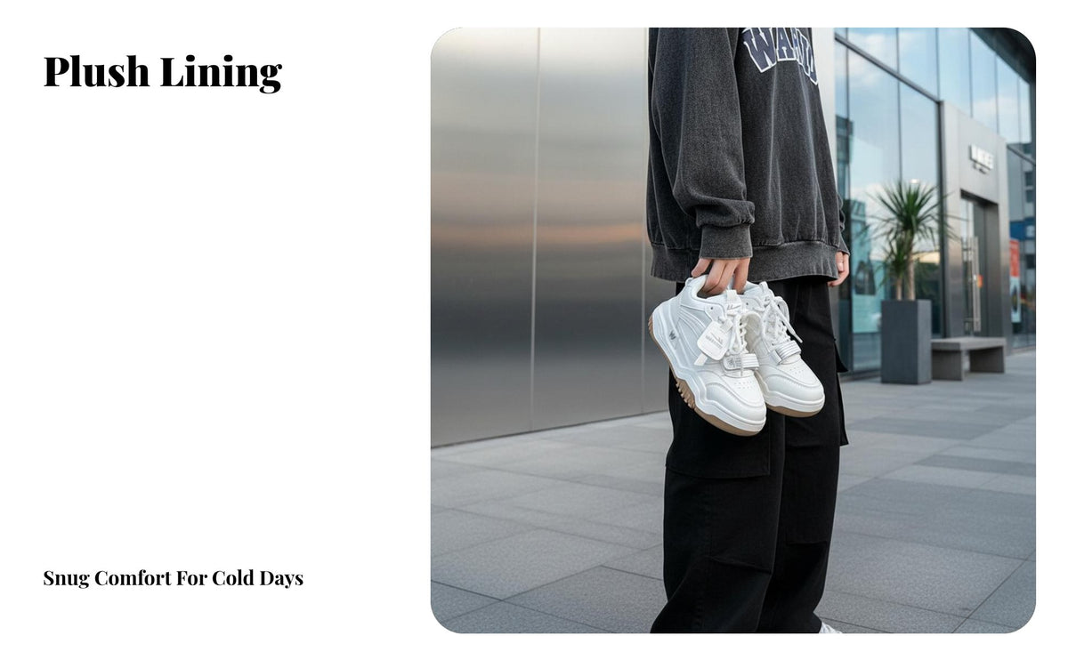 High Top athletic shoes, Thick Sole everyday Shoes, Lace-Up, Fleece Lined, cream, Autumn Winter, Youth