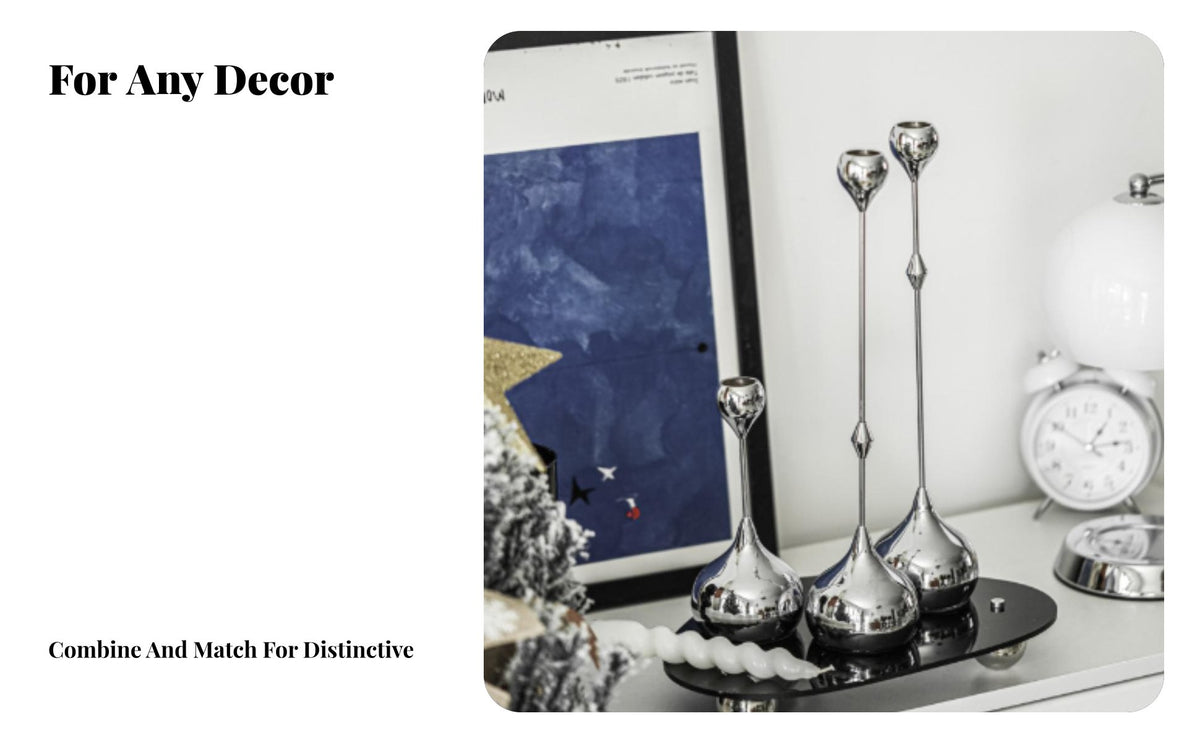 Creative Teardrop Metal Candle Holder, Silver Modern Minimalist Decor for Living Room