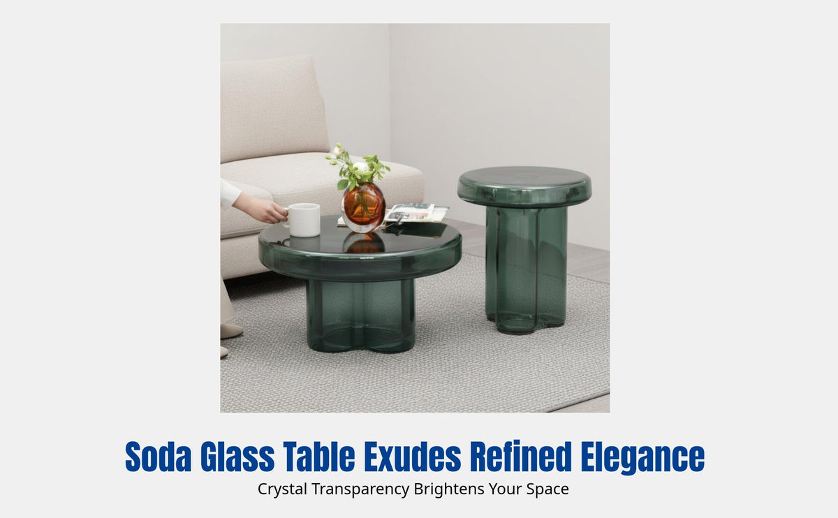 Modern Soda Glass Coffee Table, Round High-Low Combination, Minimalist Luxury, Creative Geometric Side Table for Living Room