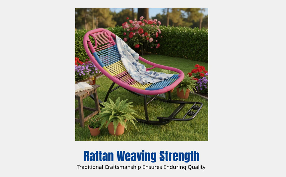 Outdoor Rocking Chair, Metal Frame, Ergonomic Recliner for Patio, Balcony, Living Room, Rainbow Design