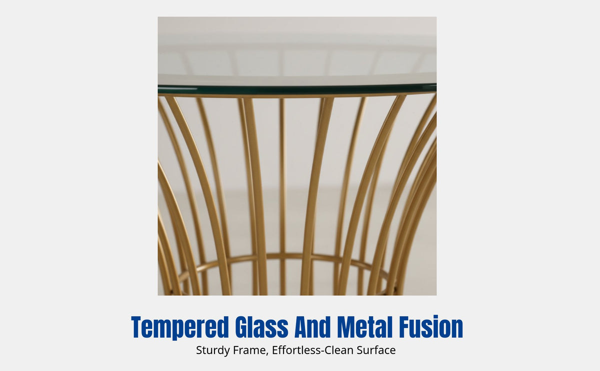 Luxury Round Dining Table, Tempered Glass, Modern Minimalist, Stainless Steel Gold, Home Villa