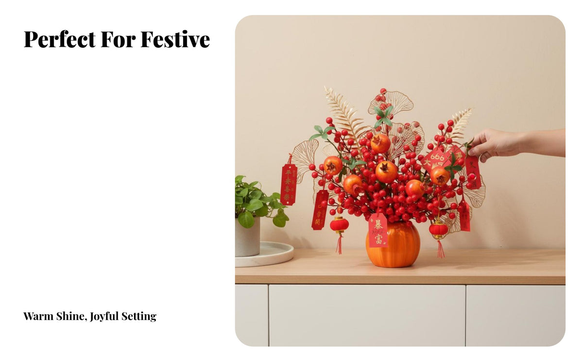 Fortune Ceramic Vase, Pumpkin Shape, Faux Flower Arrangement, Home Decor, New Year, Housewarming Gift
