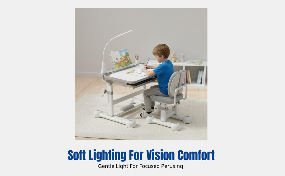 Children's Study Desk, Adjustable Height Writing Table Set, Student Desk and Chair, Home Learning Furniture, Ergonomic Design