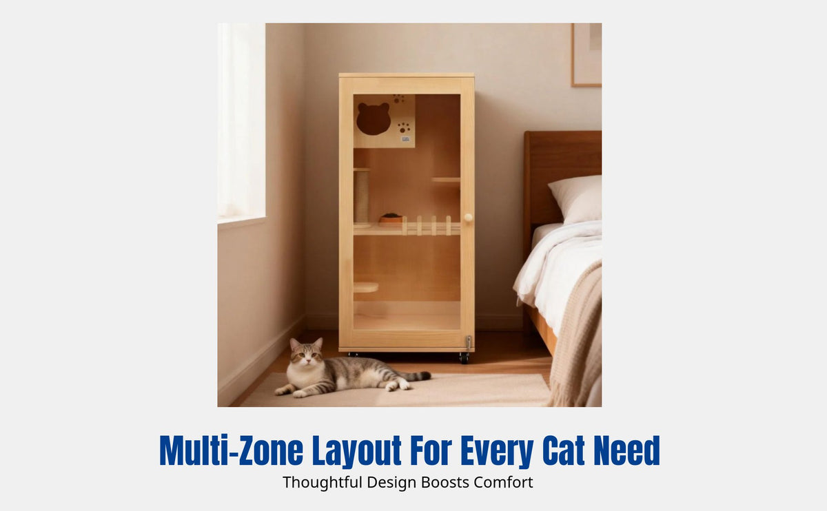 Sturdy Wood Cat Enclosure, Luxury Cat House, Spacious Indoor Villa, Multi-Functional Cat Condo, Home Pet Furniture