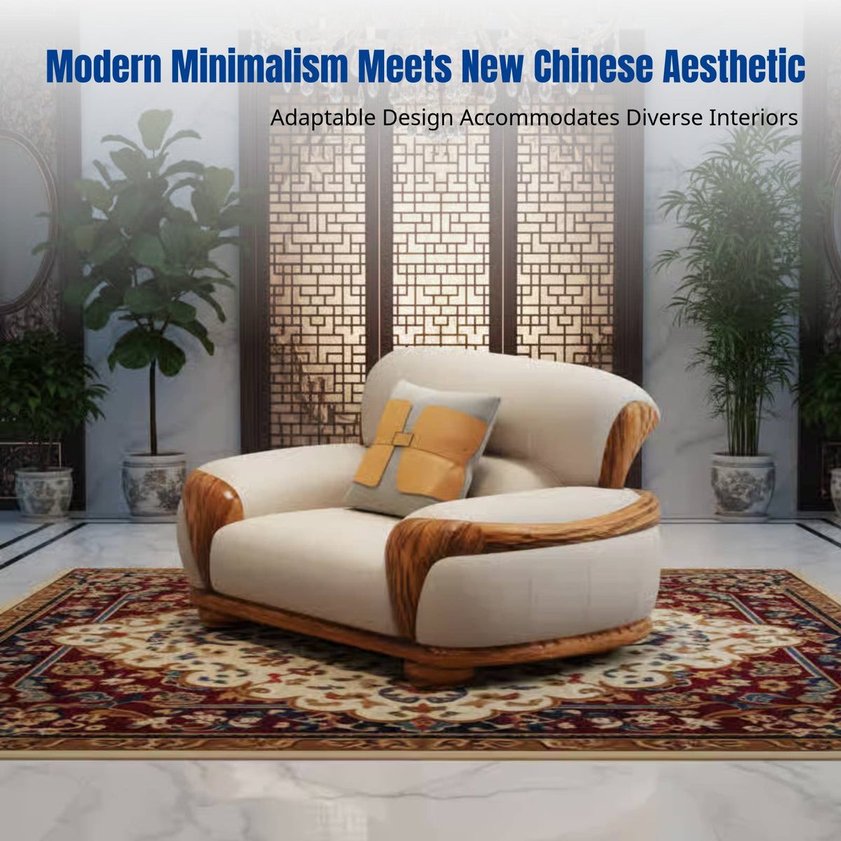 Hardwood Leather Sofa, Genuine Cowhide, New Chinese Design, Luxury Living Room, Modular Style