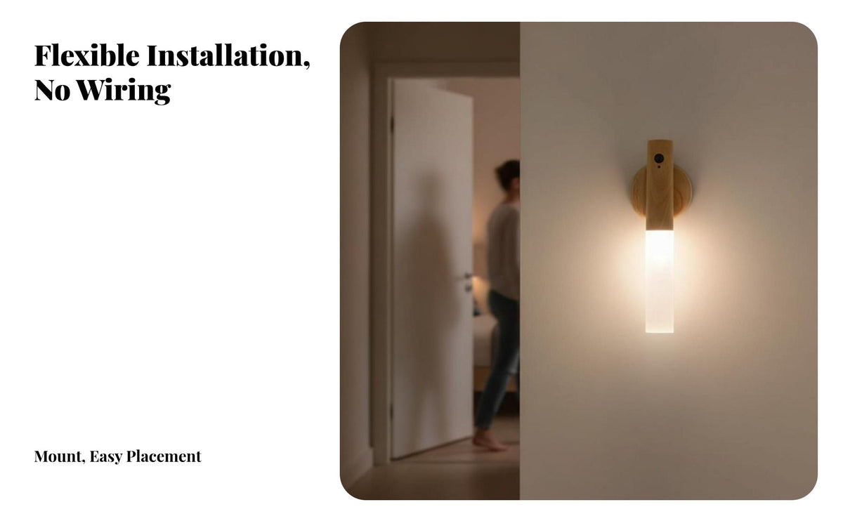 Smart Motion Sensor LED Night Light, Wood Grain Rechargeable Soft Wall Light for Bedroom Bedside